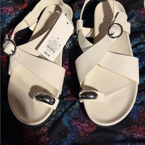 a new day White Strappy Buckle Toe-Ring Sandals
